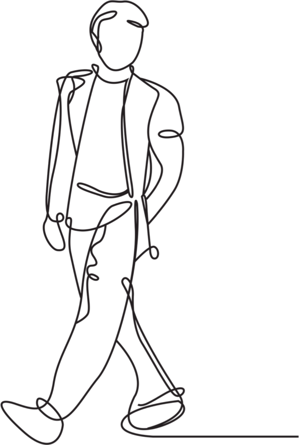 Outline of man walking with hand in pocket
